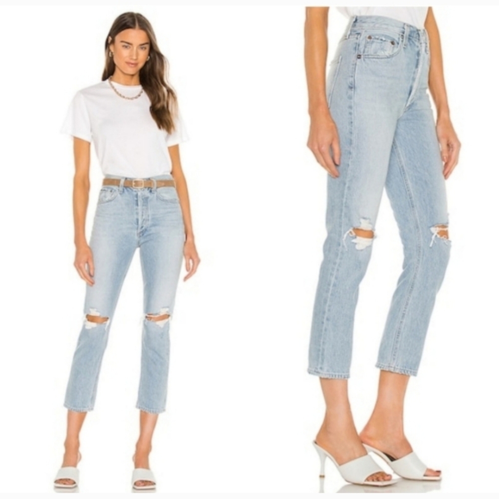 NWT AGOLDE Riley High Rise Straight Crop Jeans Clear Skies